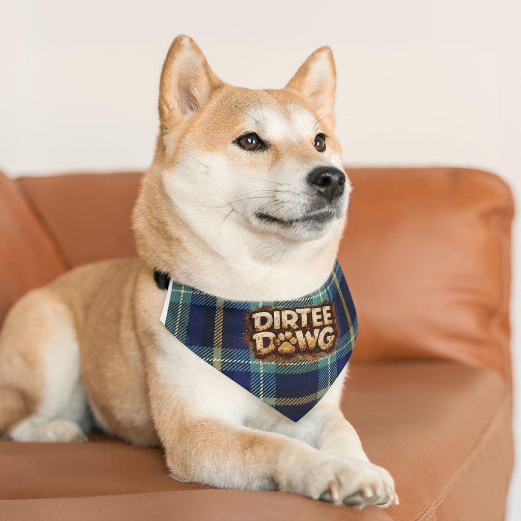"Dirtee Dawg" Blue Plaid Bandana, Collar