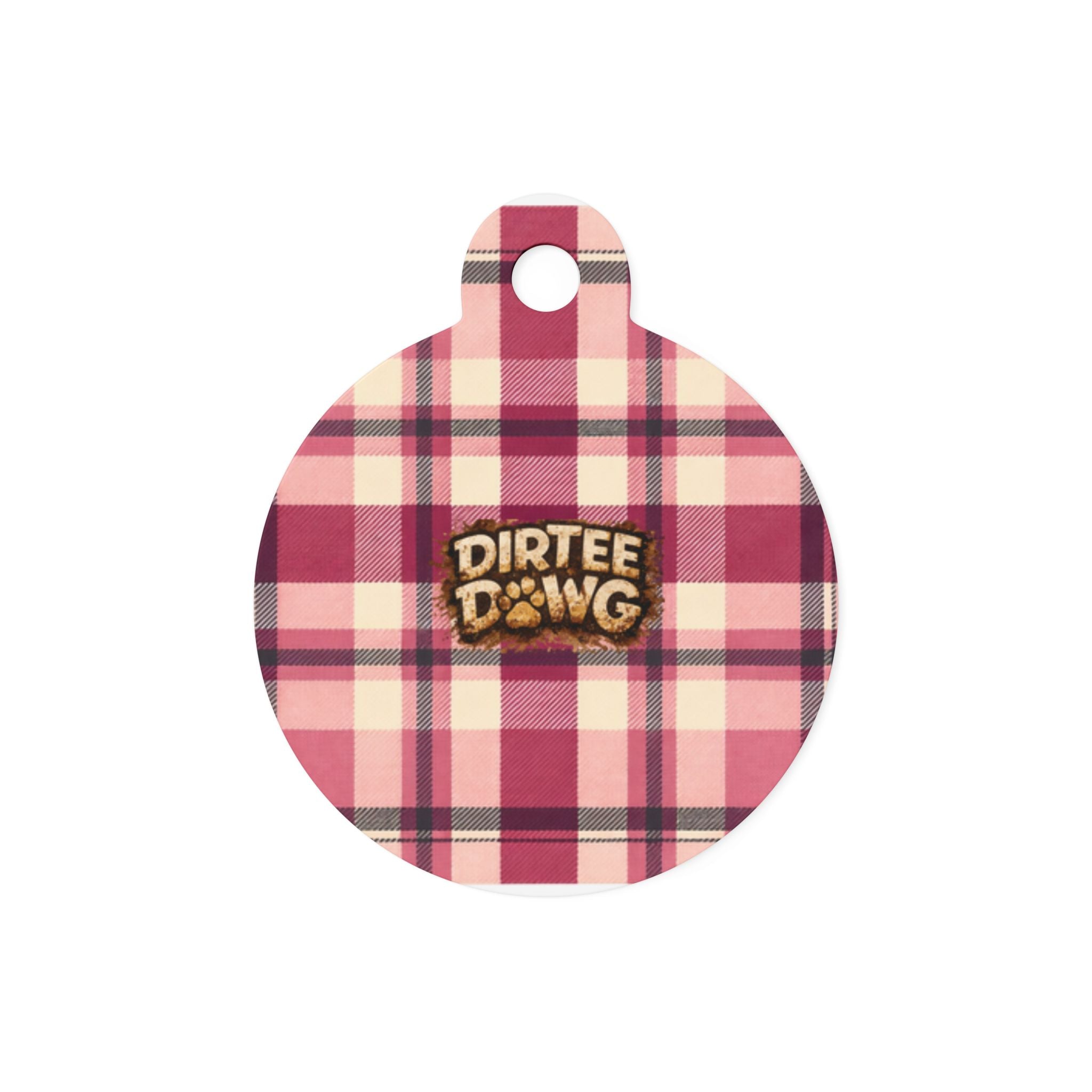 Pet Tag — "Dirtee Dawg" PInk Plaid