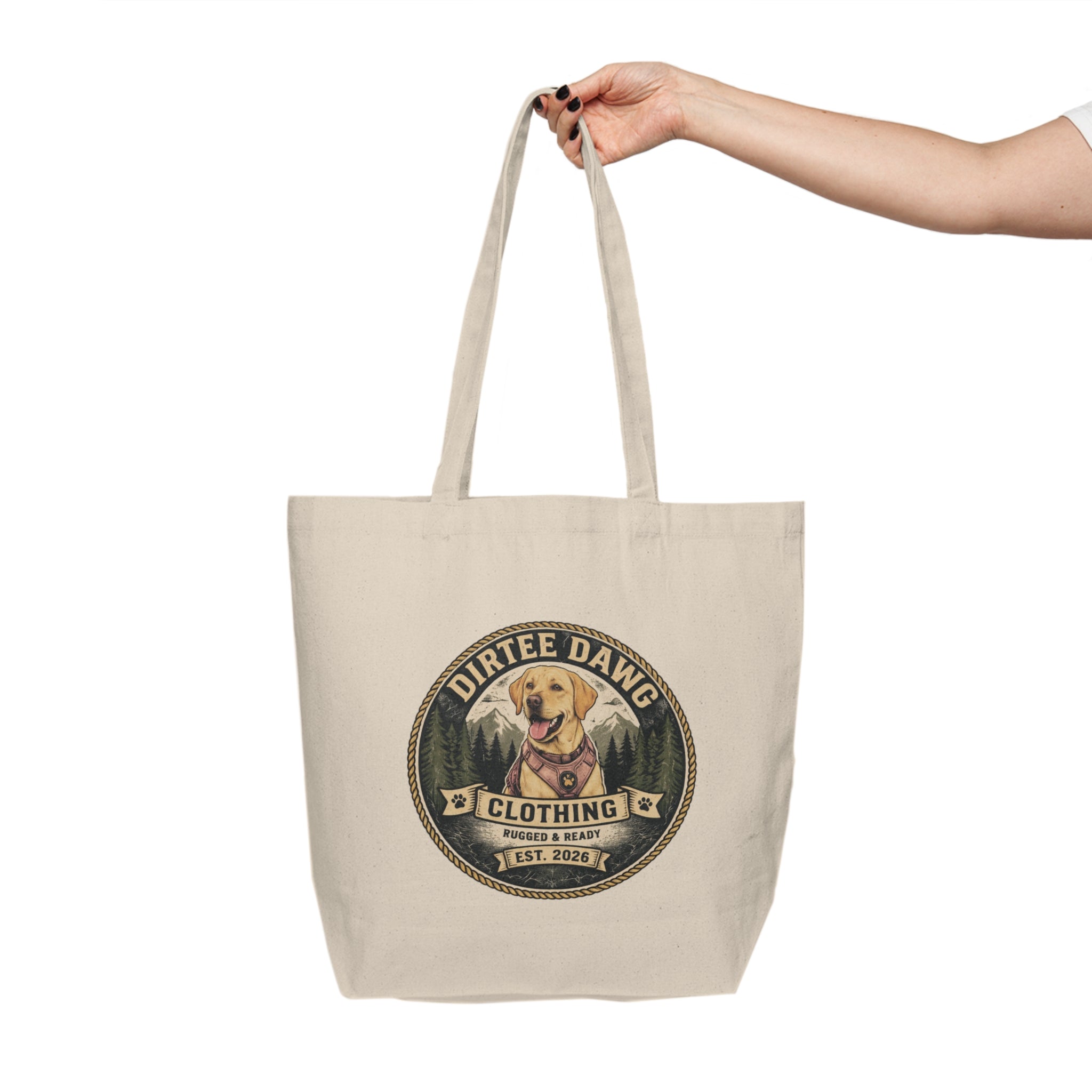 Dirtee Dawg Canvas Tote Bag – Vintage Dog Logo & Paw Print