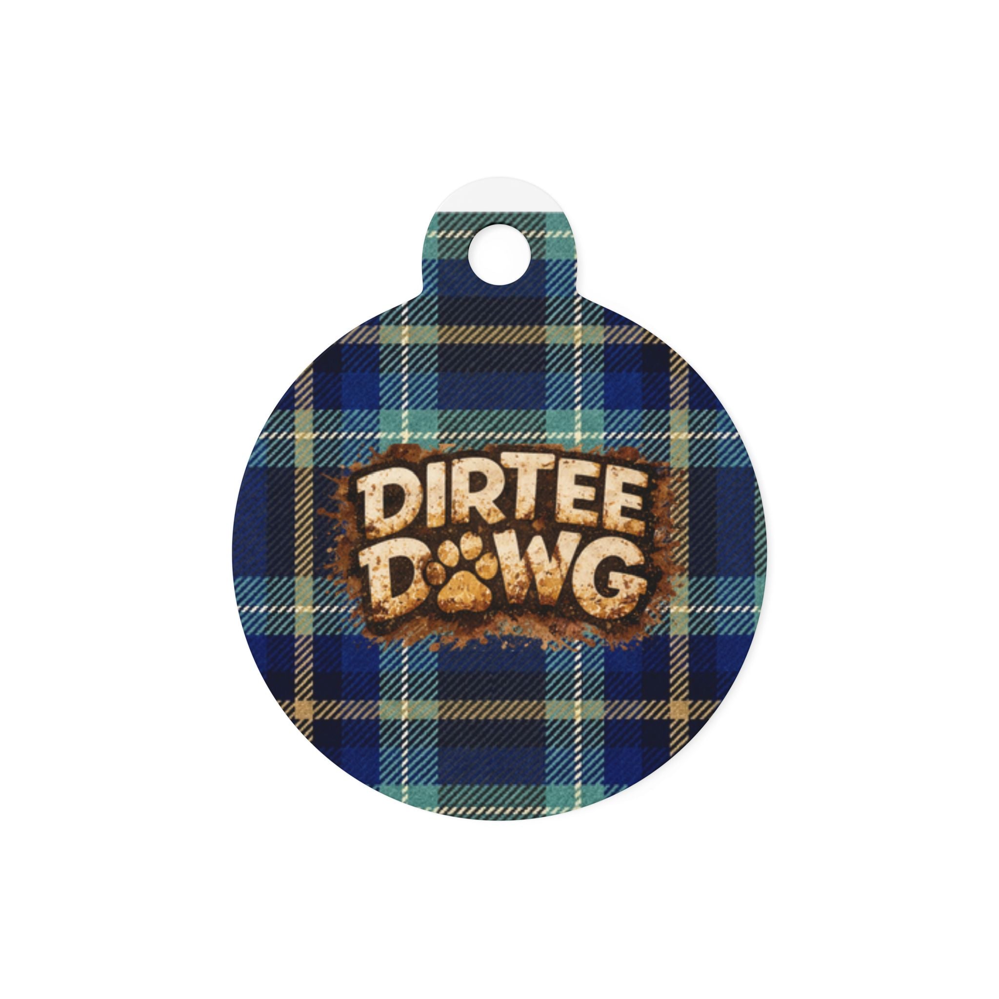 Pet tag DIRTEE DAWG  Blue Plaid