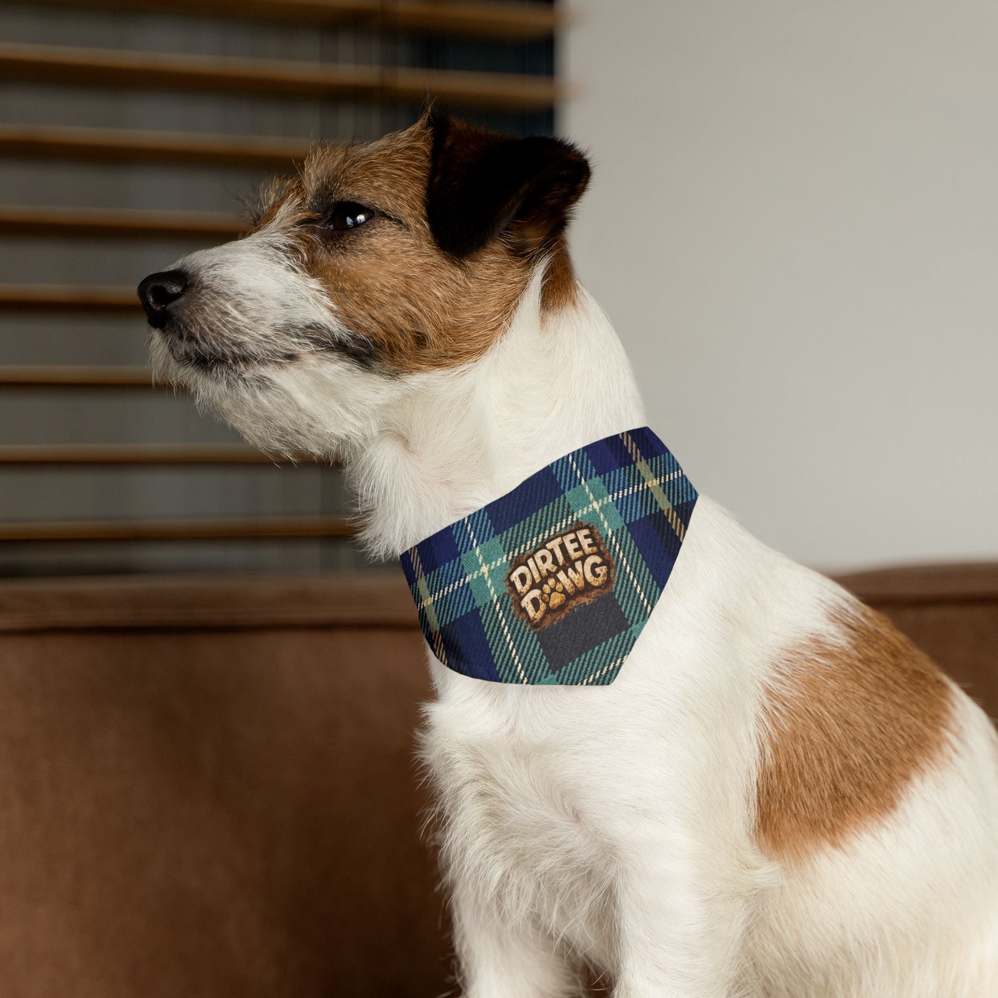 "Dirtee Dawg" Blue Plaid Bandana, Collar