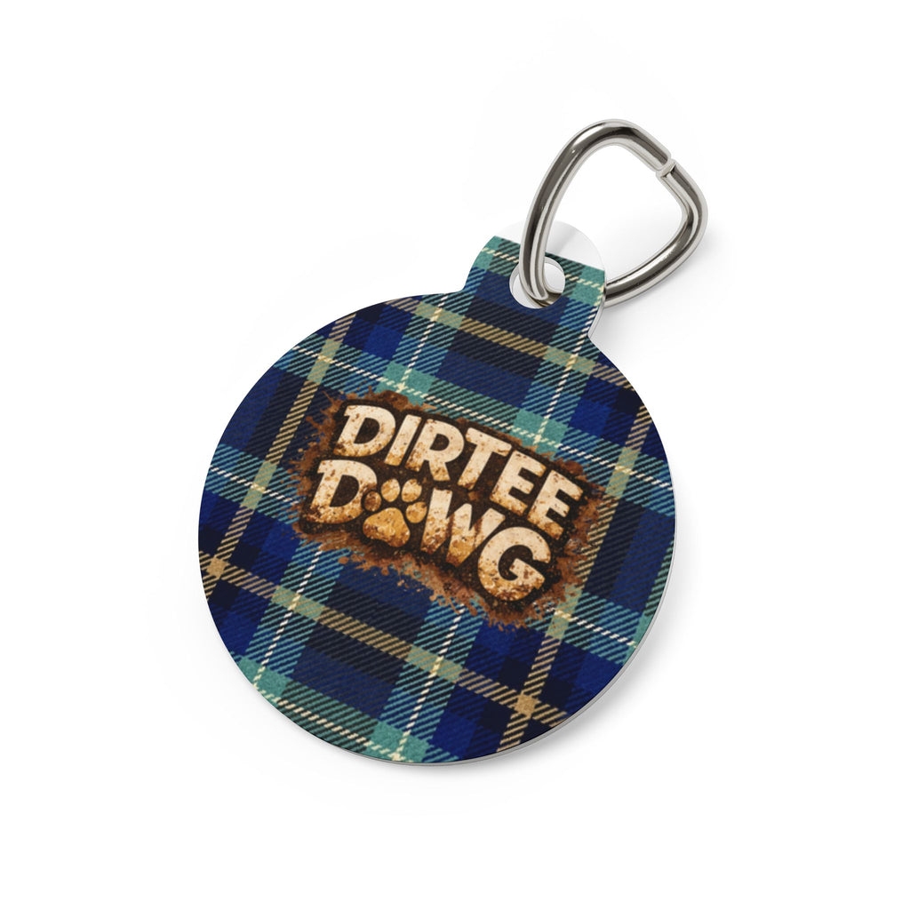 Pet tag DIRTEE DAWG  Blue Plaid