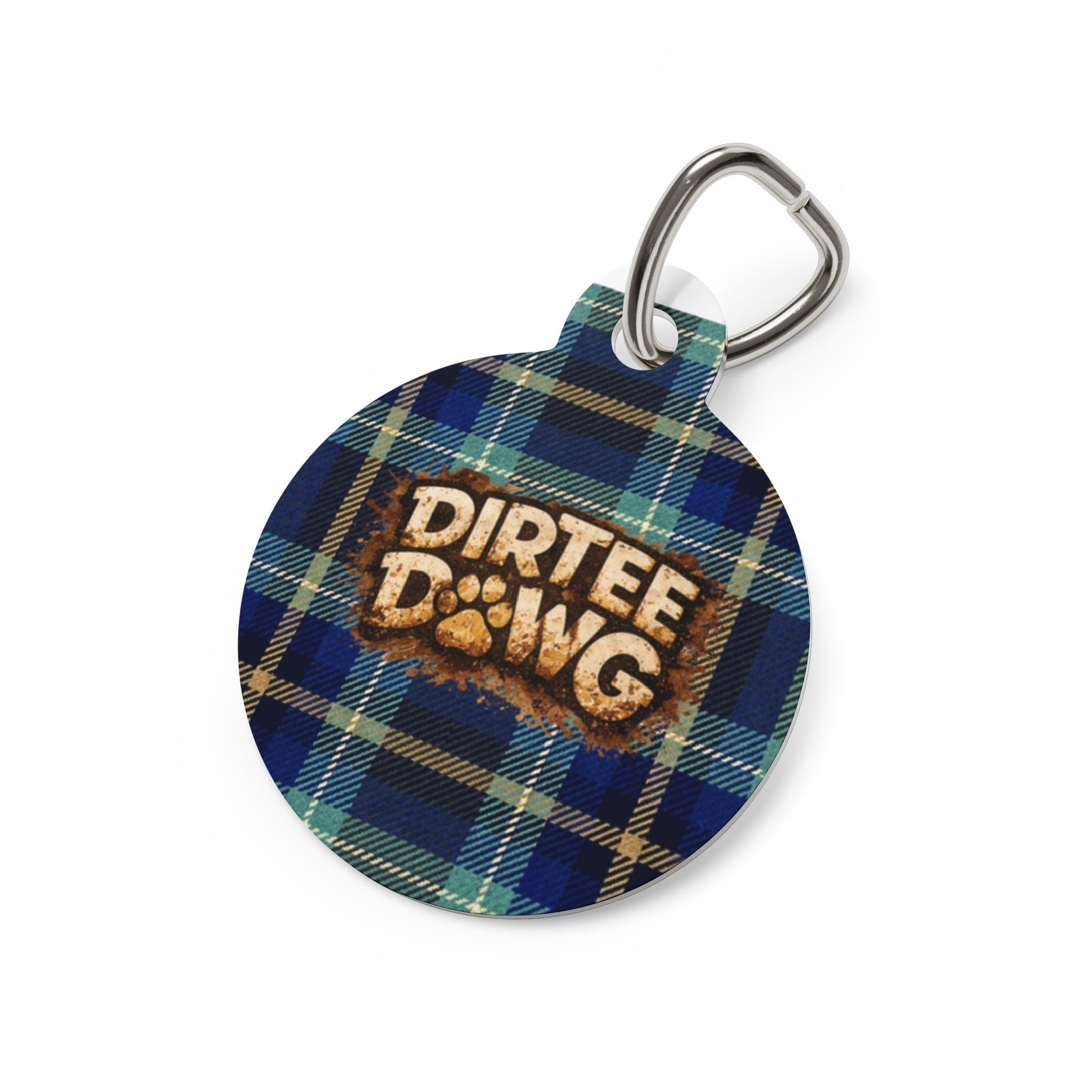 Pet tag DIRTEE DAWG  Blue Plaid