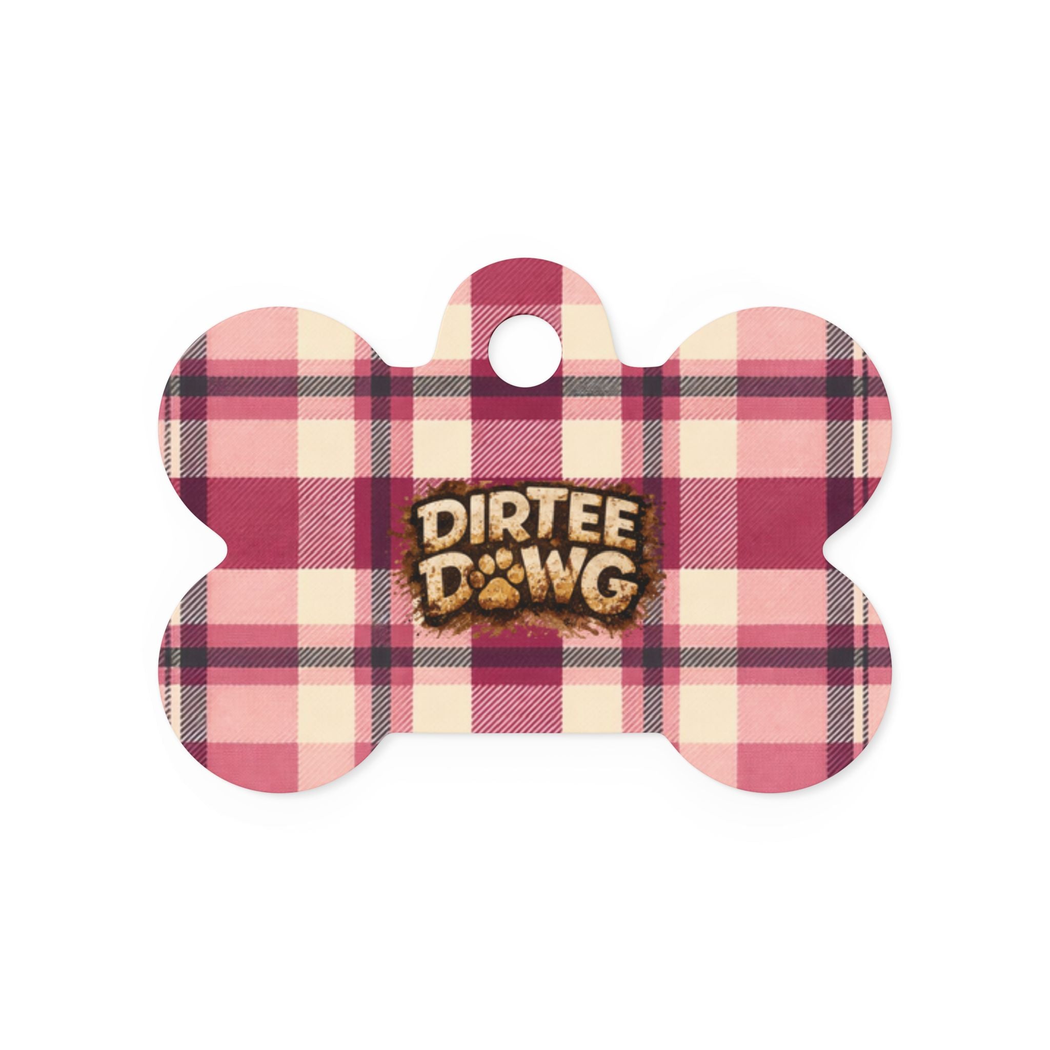 Pet Tag — "Dirtee Dawg" PInk Plaid