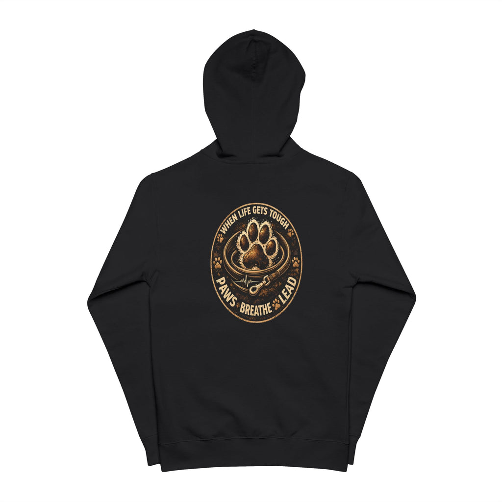 Slogan Zip-Up Hoodie — "When Life Gets Tough, Paws Breathe & Lead" Graphic