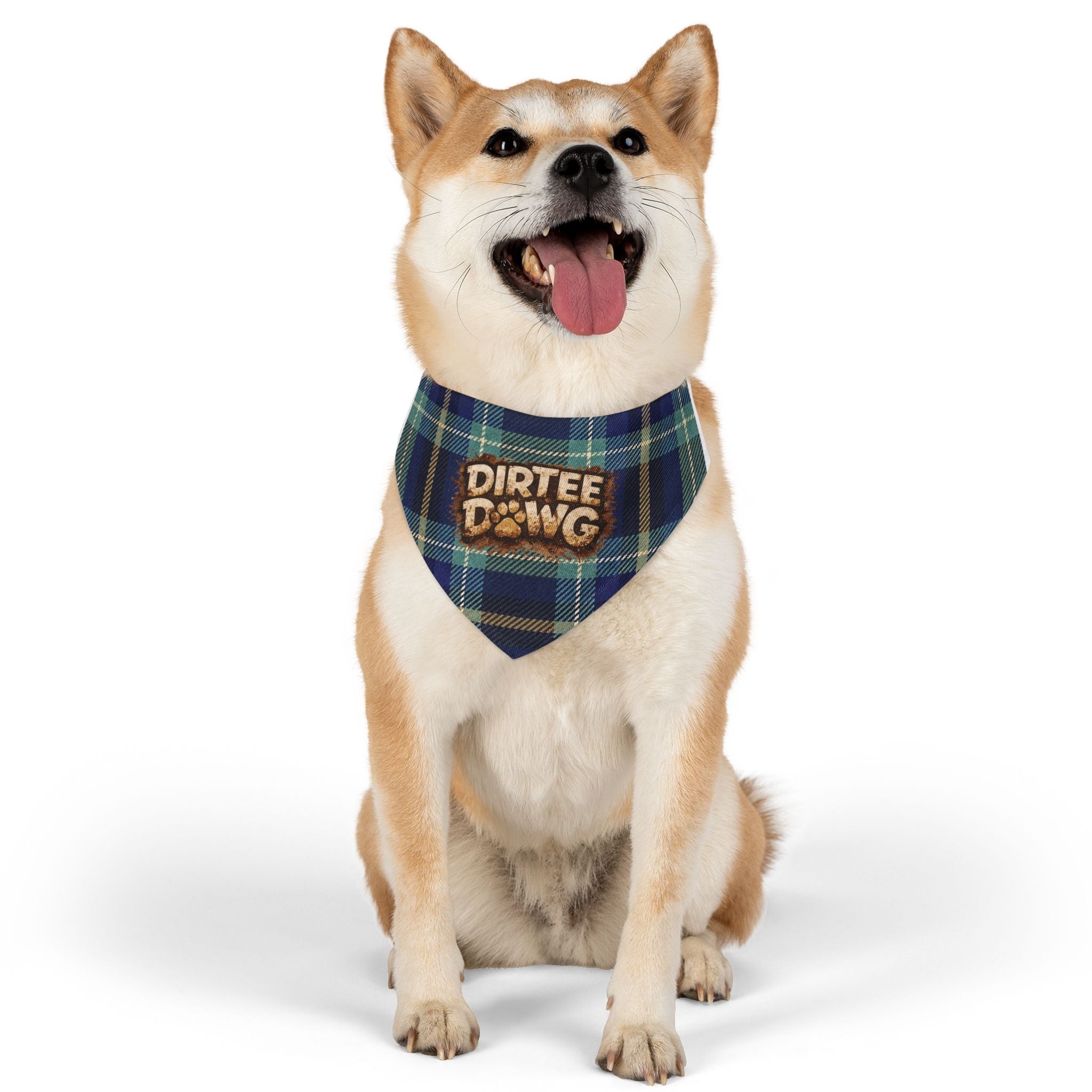 "Dirtee Dawg" Blue Plaid Bandana, Collar