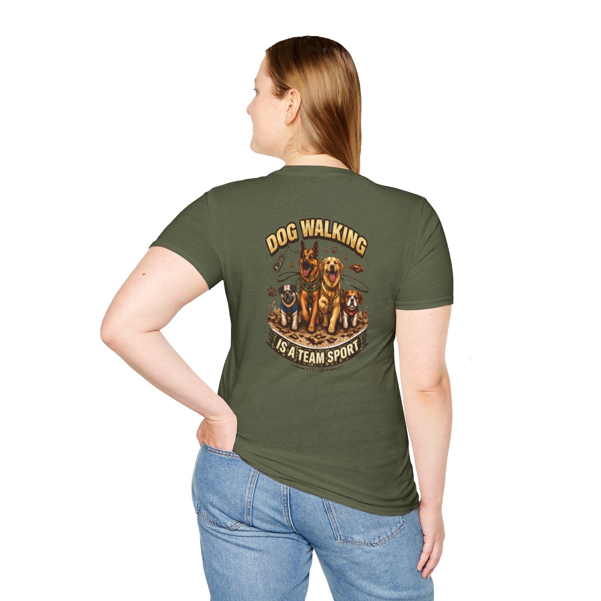 Slogan Tee 'Dog Walking Is A Team Sport' Graphic