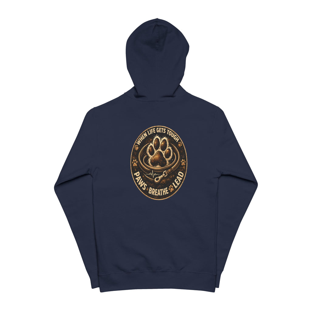 Slogan Zip-Up Hoodie — "When Life Gets Tough, Paws Breathe & Lead" Graphic