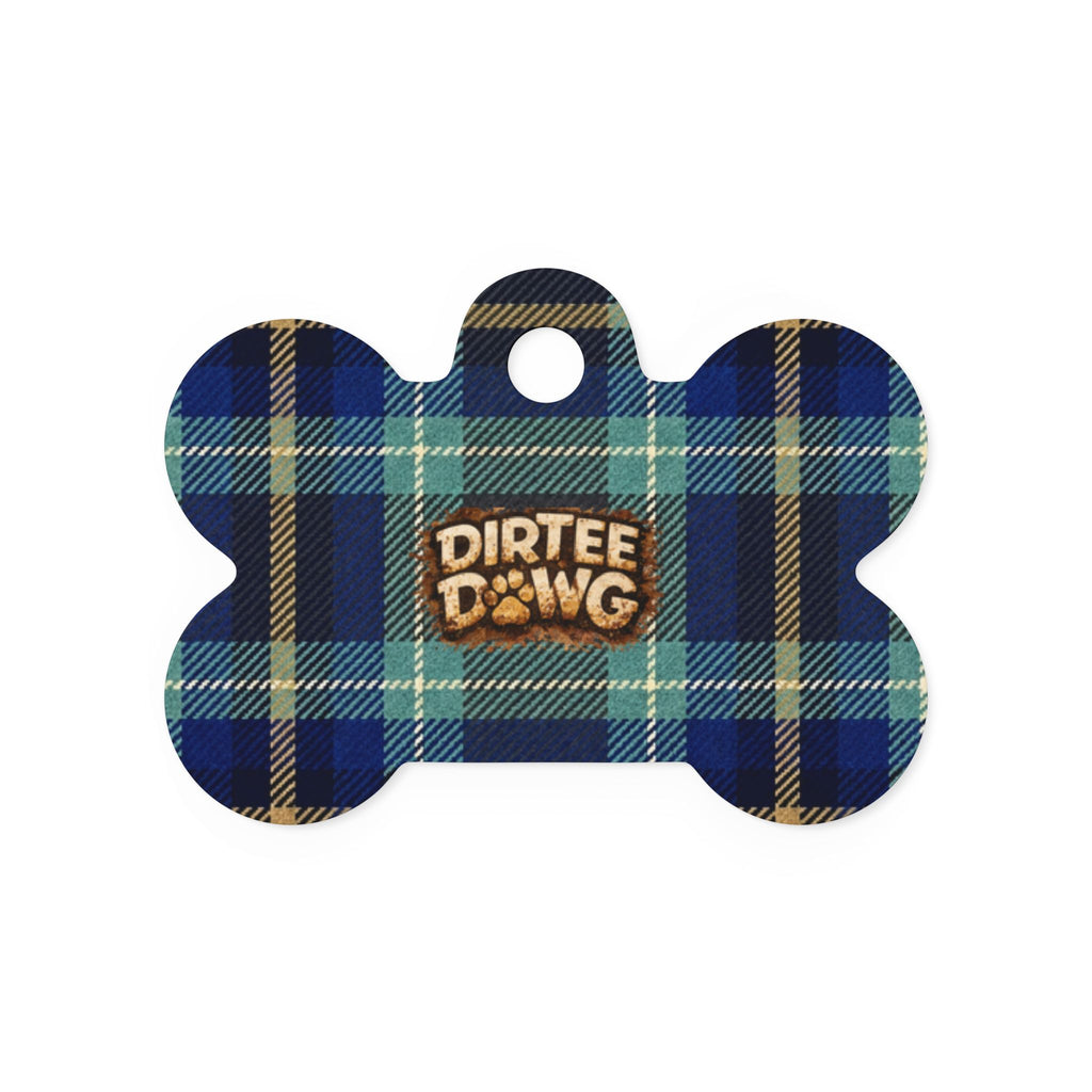 Pet tag DIRTEE DAWG  Blue Plaid