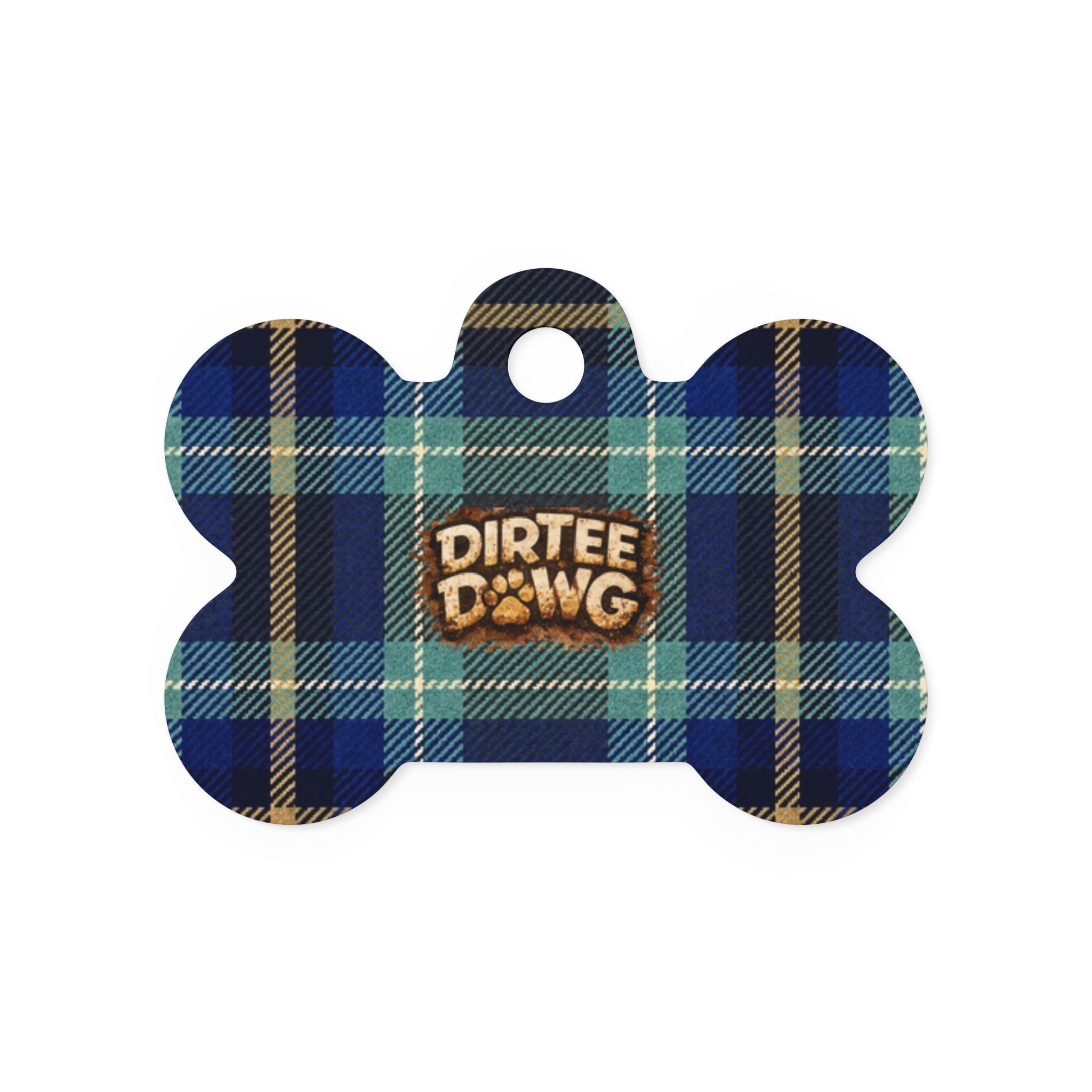 Pet tag DIRTEE DAWG  Blue Plaid